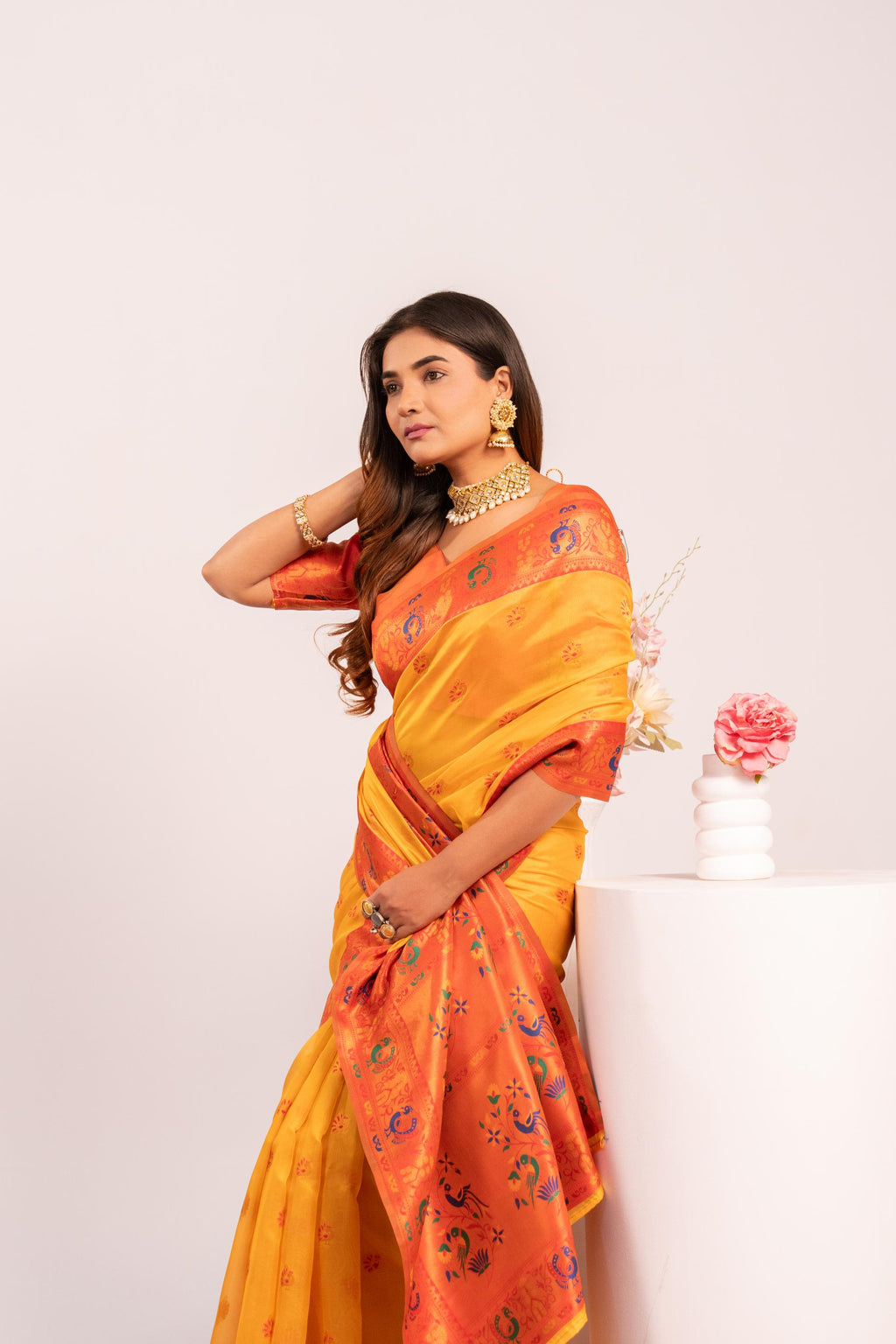 Yellow Soft Tissue Silk Zari Woven Saree with Matching Blouse