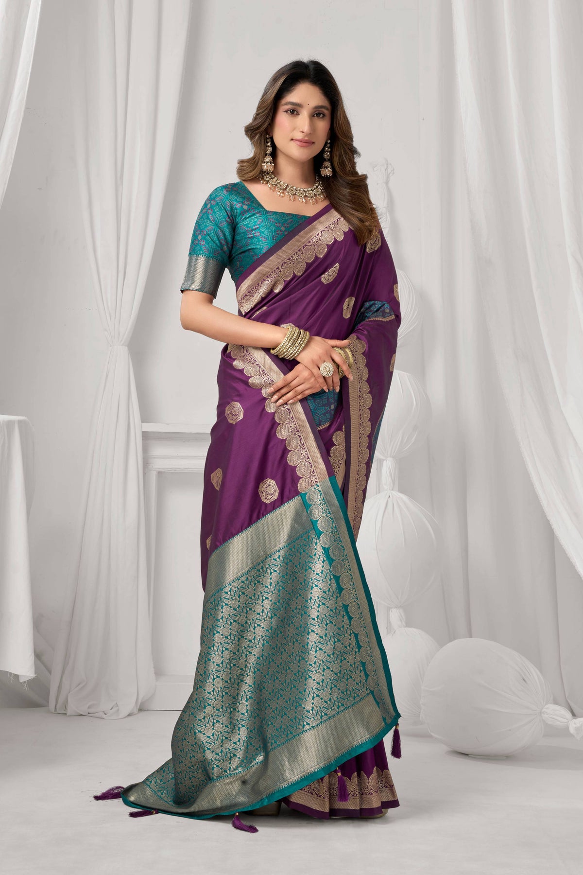 Wine Soft Silk Zari Woven Saree with Matching Blouse