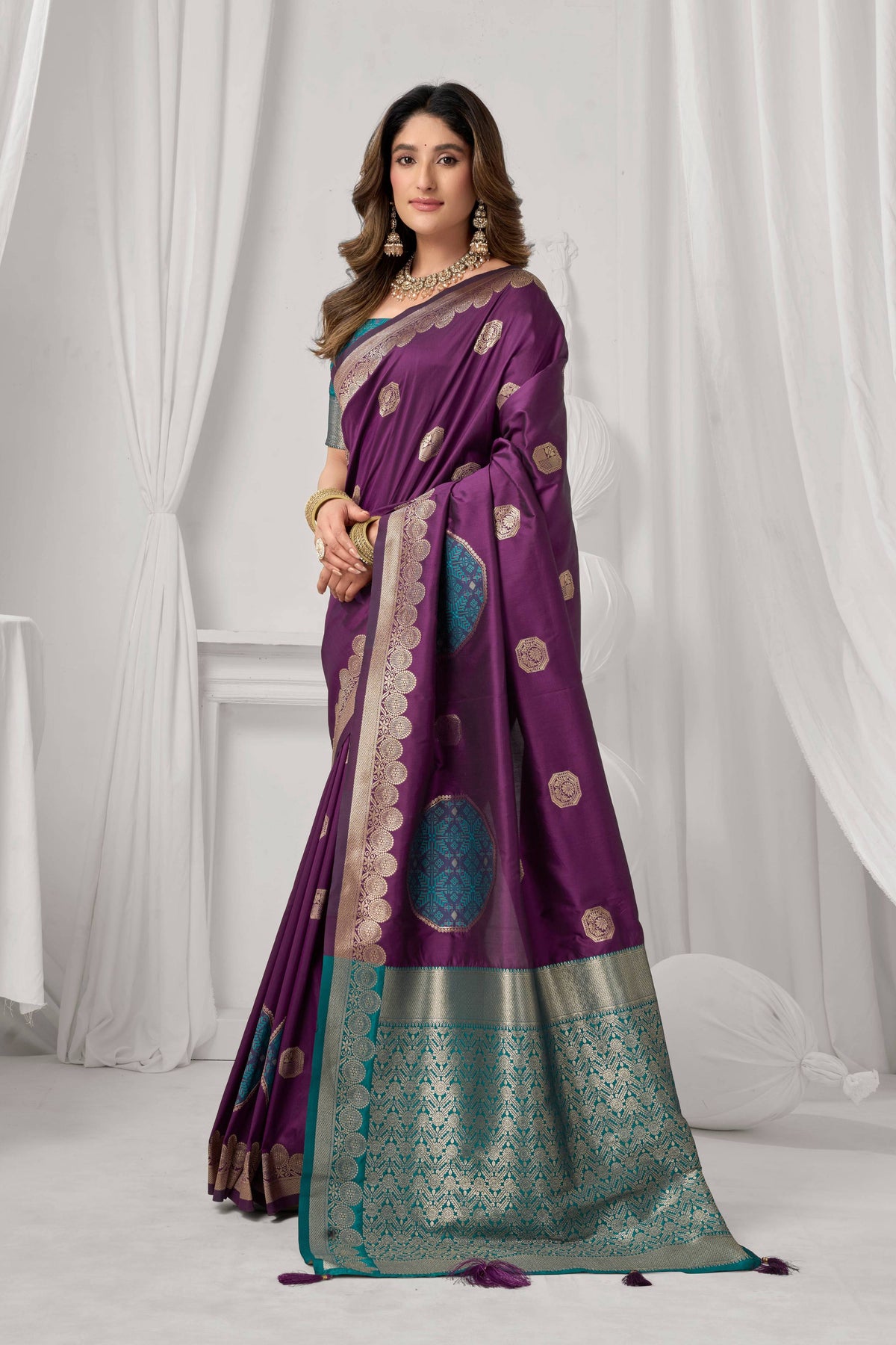 Wine Soft Silk Zari Woven Saree with Matching Blouse