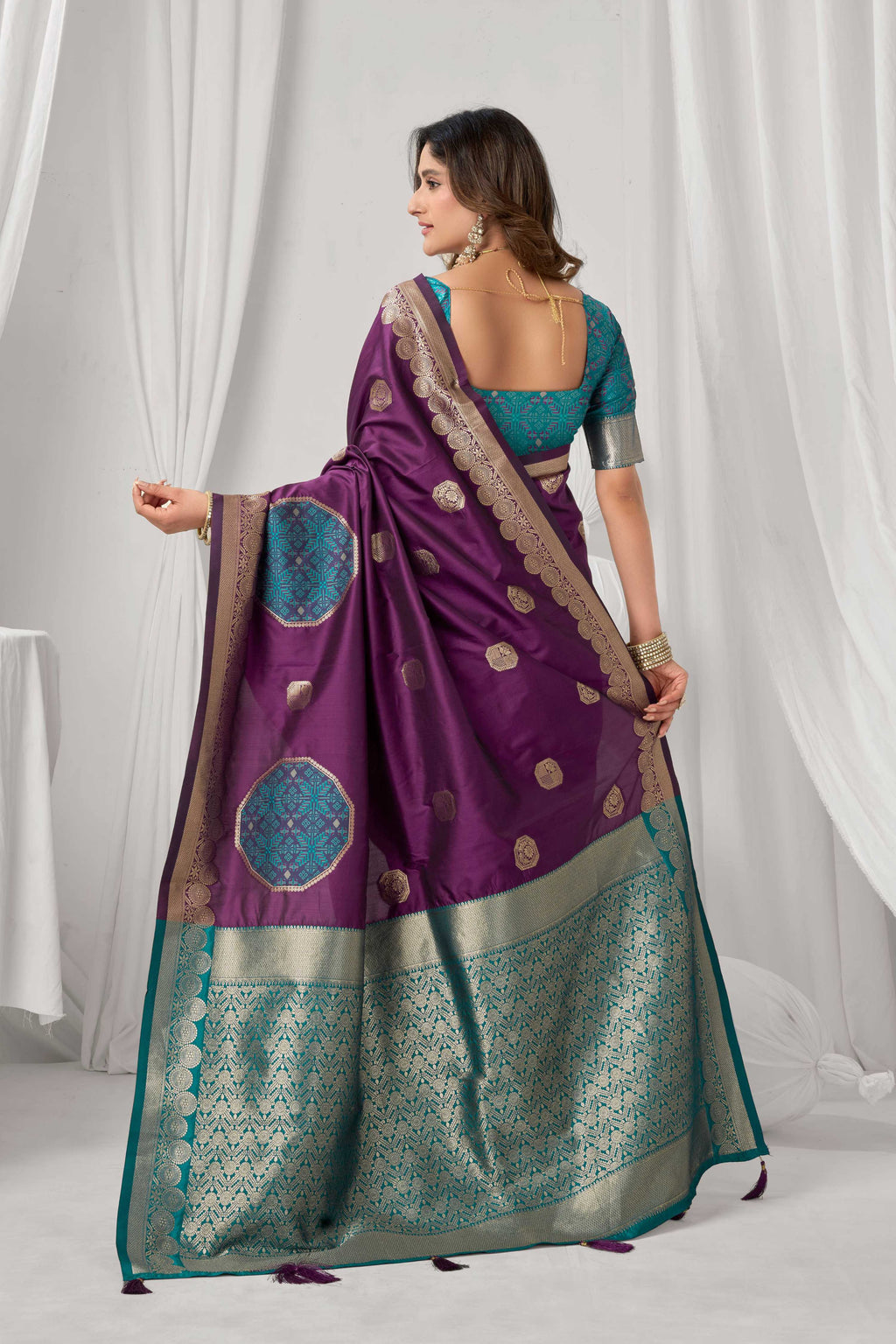 Wine Soft Silk Zari Woven Saree with Matching Blouse