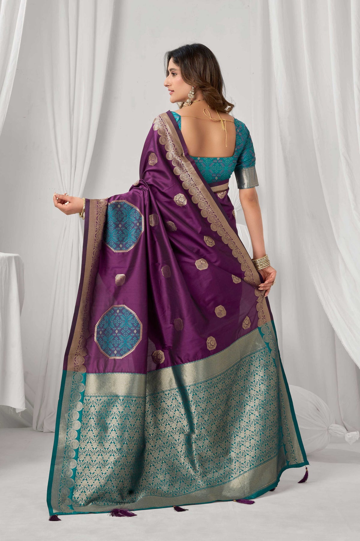 Wine Soft Silk Zari Woven Saree with Matching Blouse