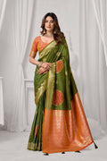 Classic green soft silk saree with intricate Zari woven border