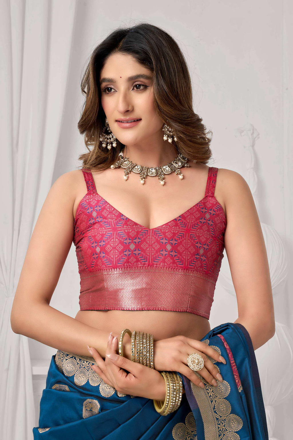 Blue Soft Silk Zari Woven Saree with Matching Blouse