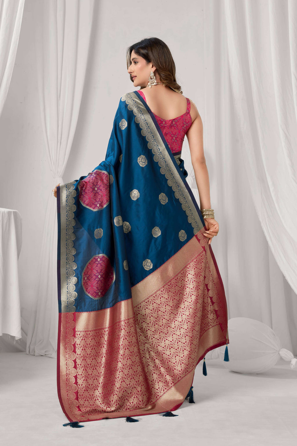 Blue Soft Silk Zari Woven Saree with Matching Blouse