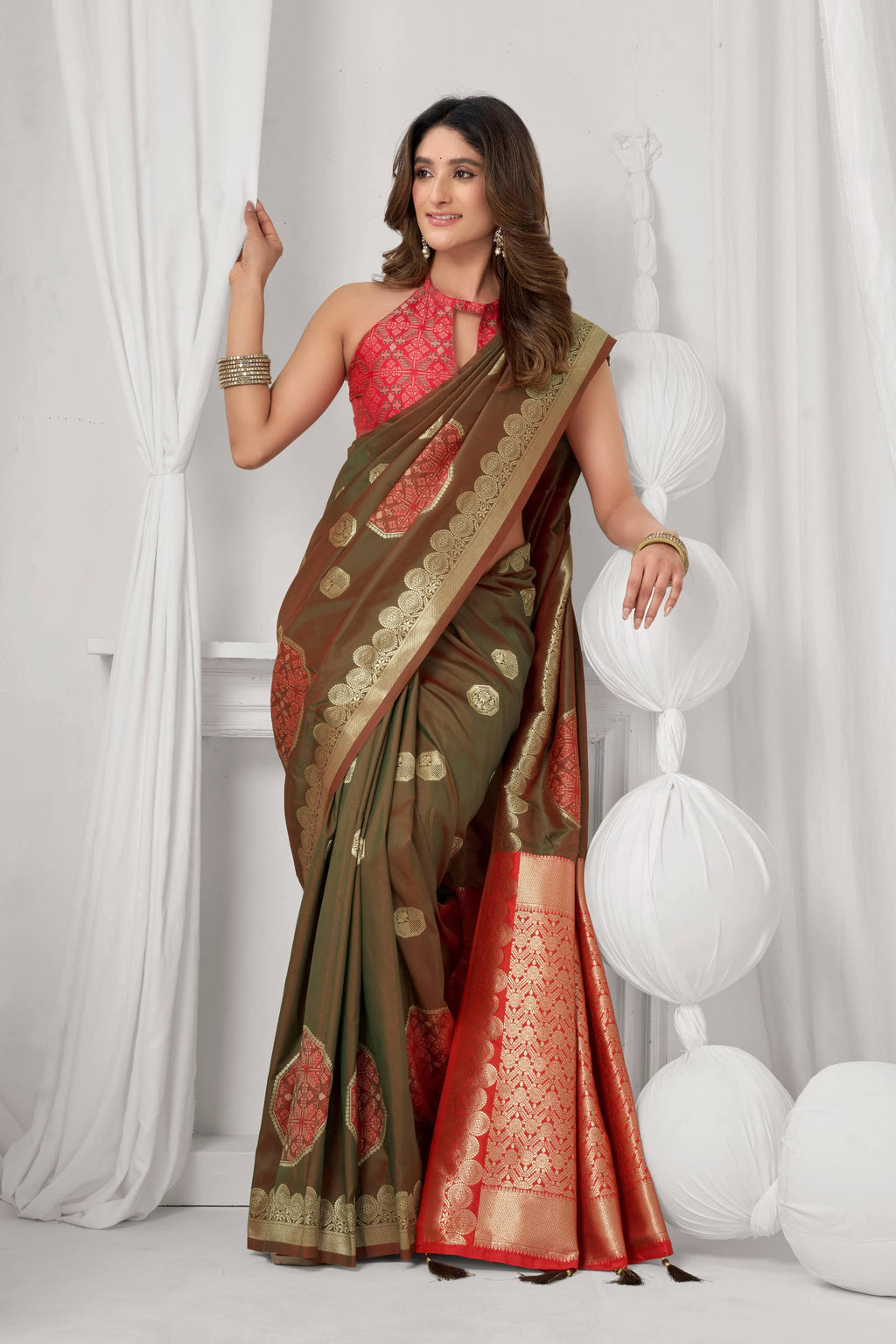 Coffee Soft Silk Saree with Traditional Zari Woven Border