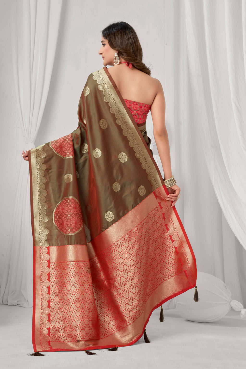 Coffee Soft Silk Saree with Traditional Zari Woven Border