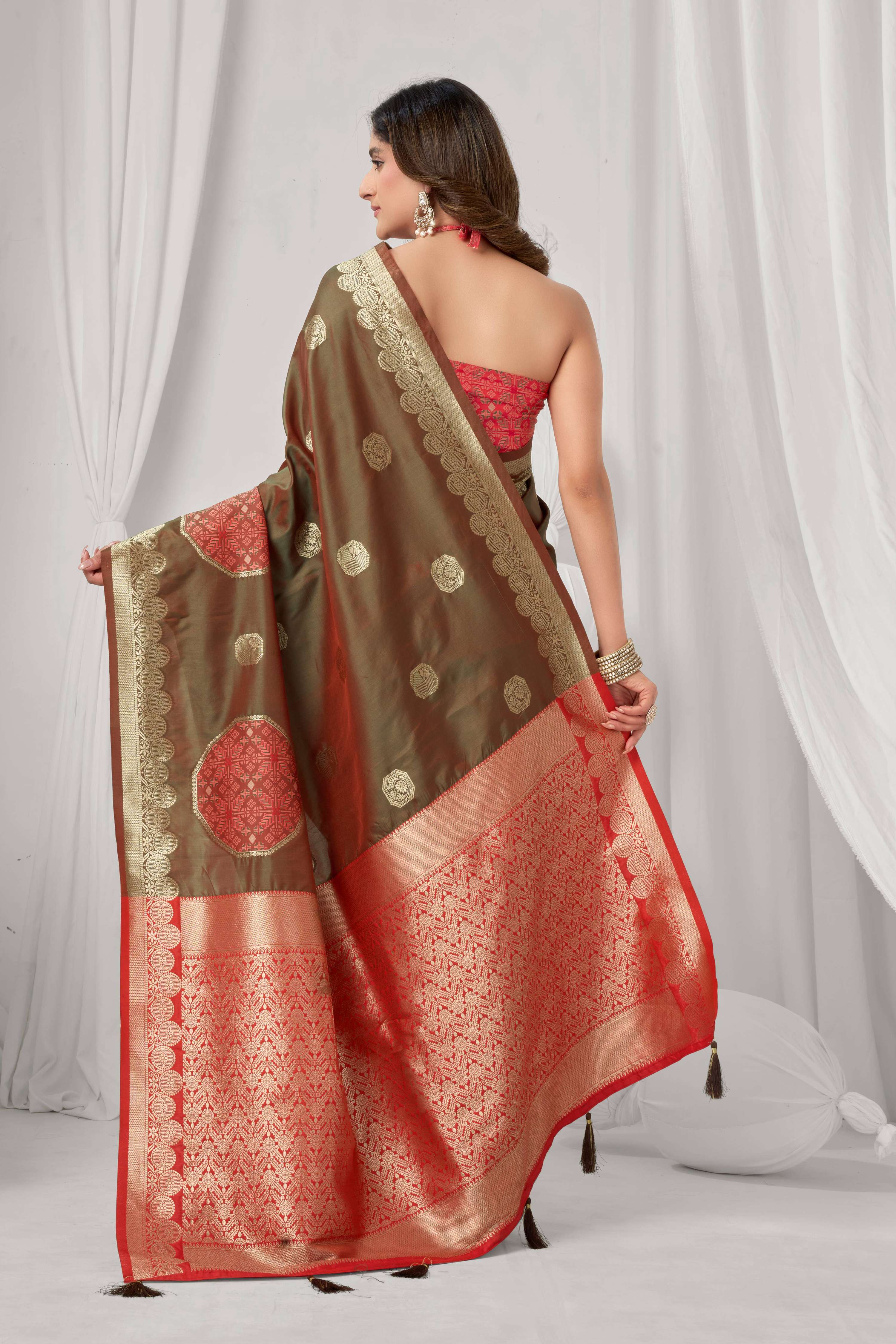 Coffee Soft Silk Saree with Traditional Zari Woven Border