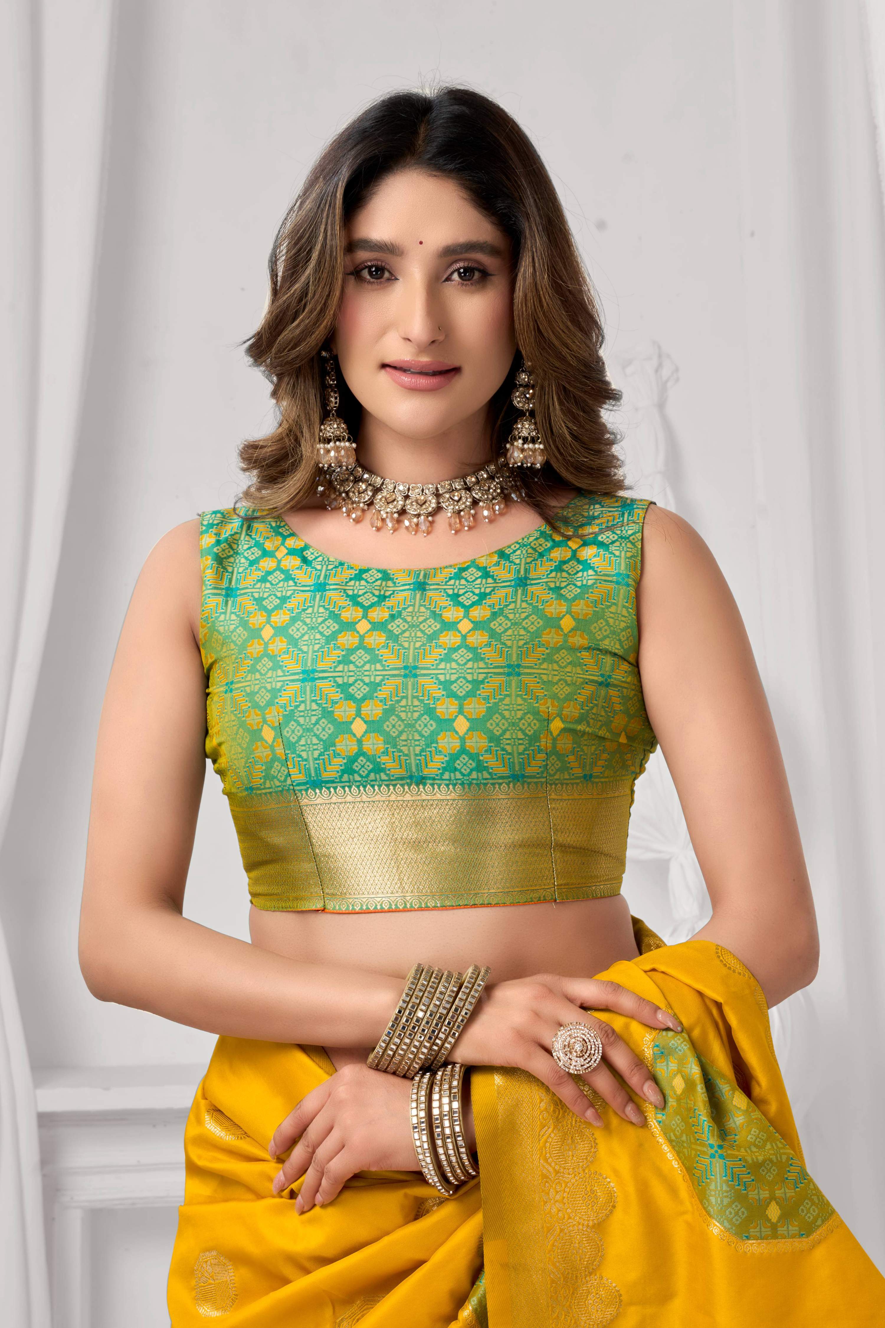 Yellow Soft Silk Saree with Zari Weave and Blouse