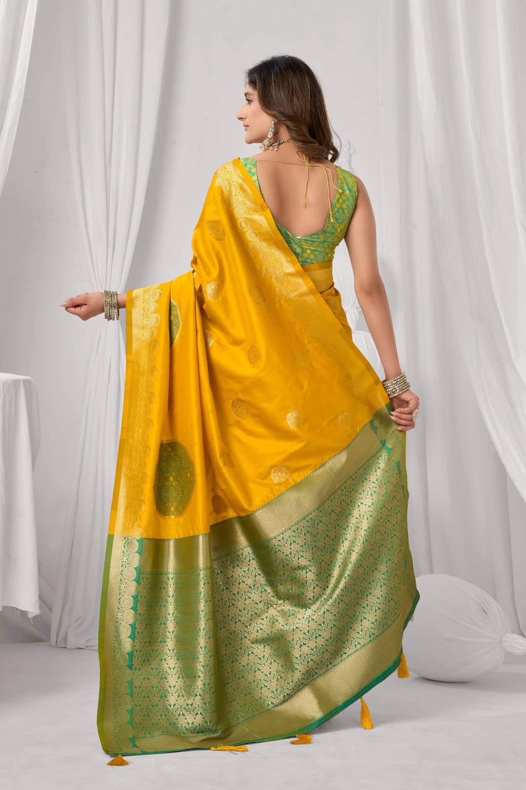 Yellow Soft Silk Saree with Zari Weave and Blouse