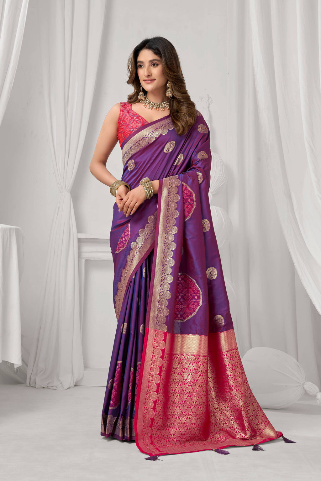 Women's Purple Soft Silk Zari Woven Saree with Unstitched Blouse