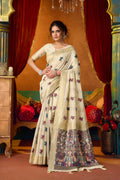 Cream colored Modal saree with fine Zari weaving