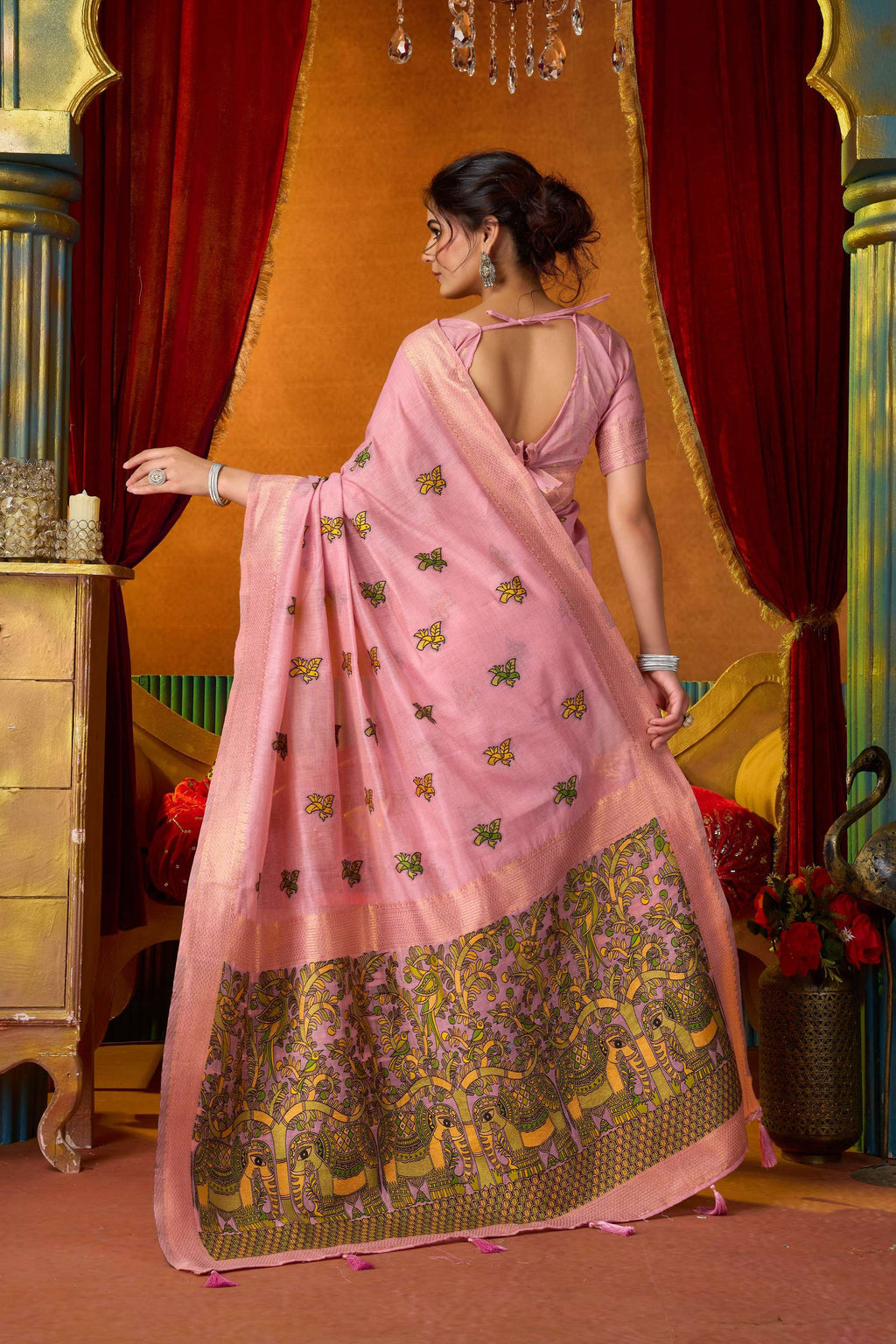 Pink Modal Silk Saree with Zari Woven Details and Blouse