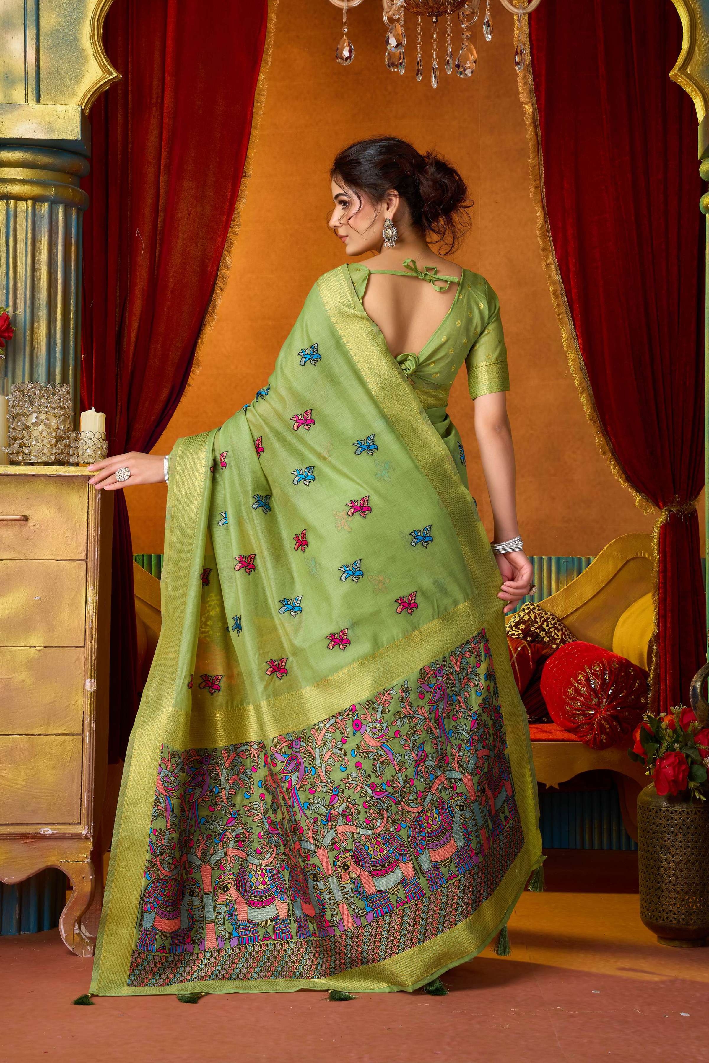 Green Modal Saree with Zari Woven Detail and Matching Blouse