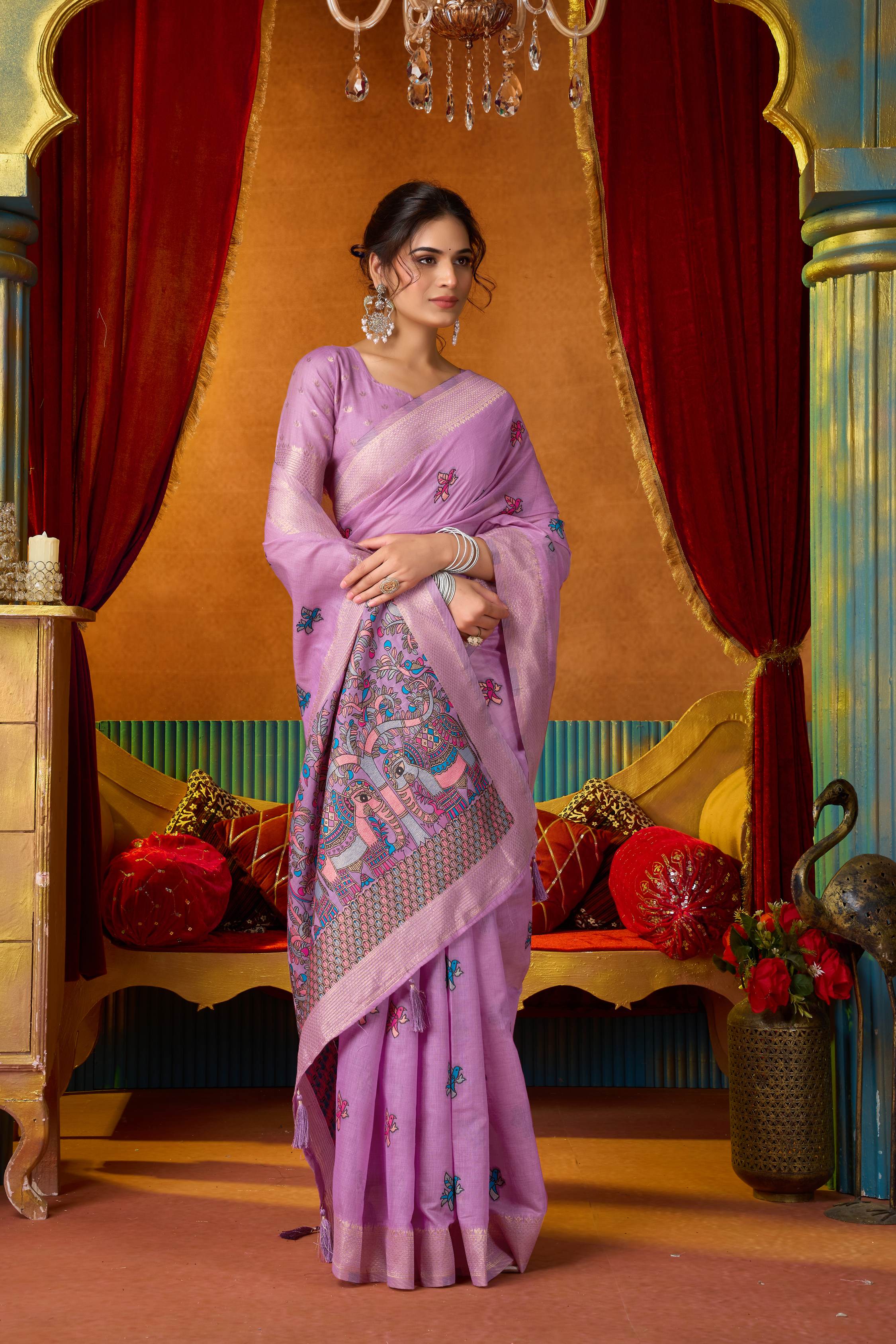 Lavender Modal Zari Woven Saree with Matching Blouse Piece