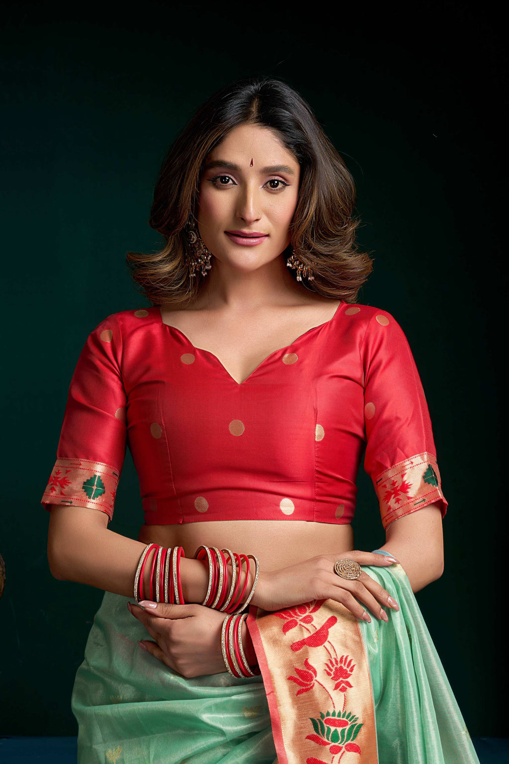 Sea Green Tissue Paithani Saree with Lotus Zari Weave