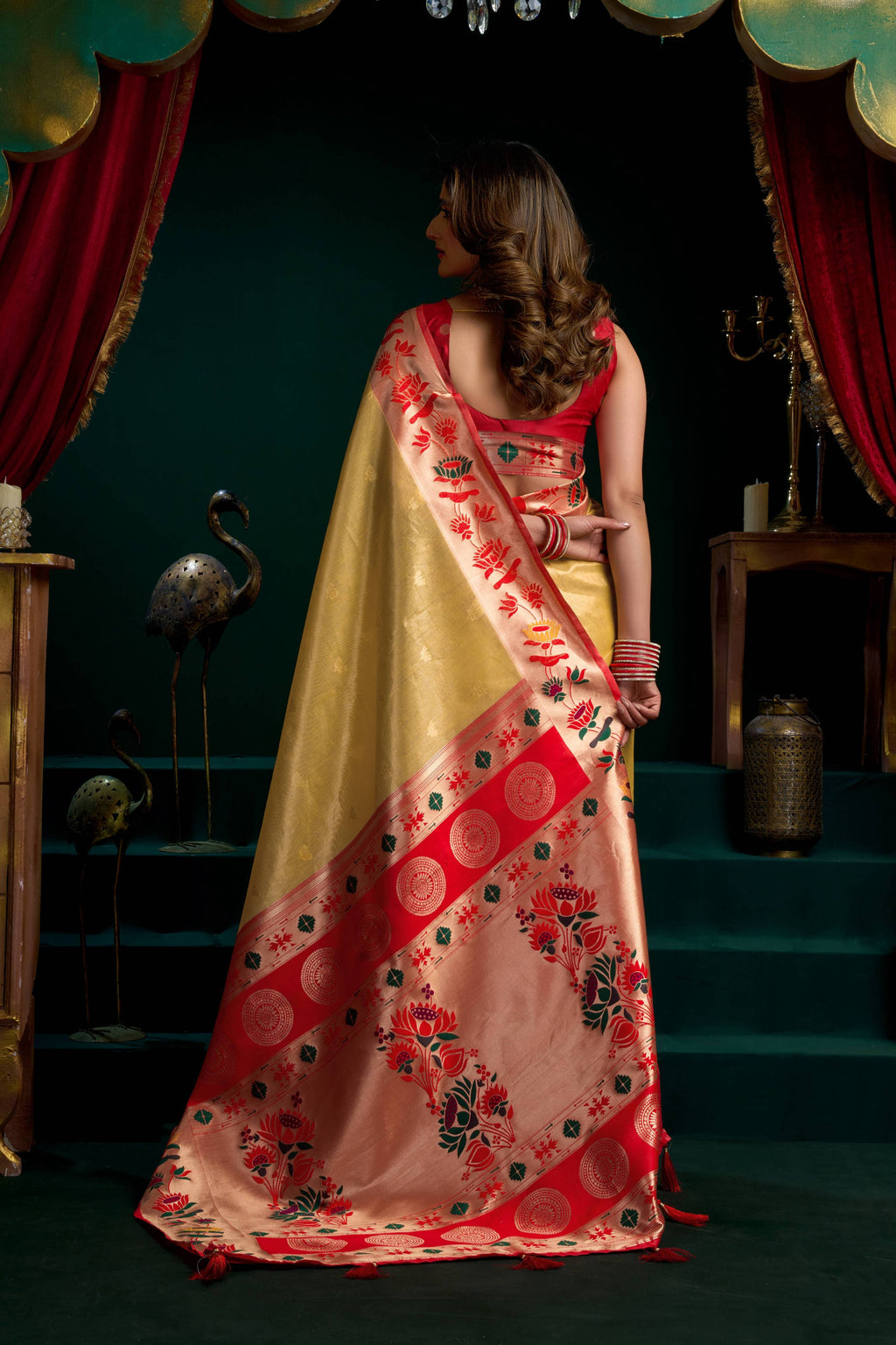 Mustard Tissue Paithani Saree with Lotus Zari Weave & Blouse