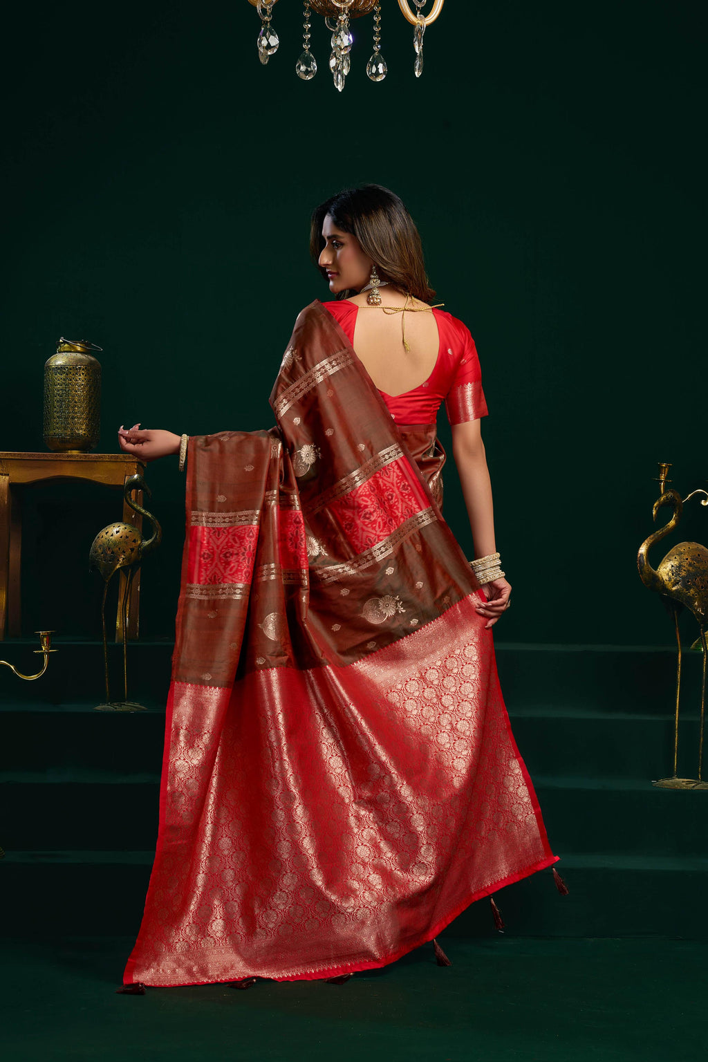 Women's Coffee Soft Silk Zari Woven Saree with Fancy Tassels and Blouse