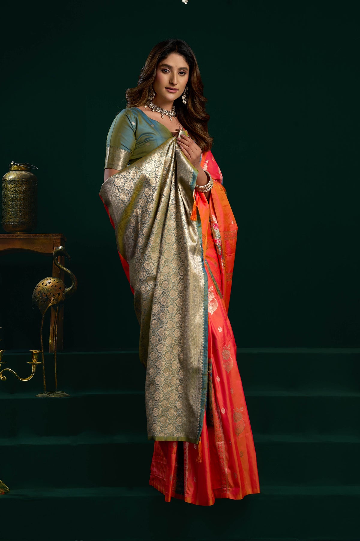Orange Soft Silk Saree with Fancy Pumpum & Zari Weave
