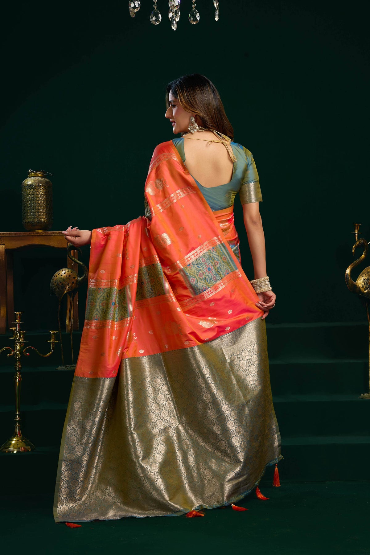Orange Soft Silk Saree with Fancy Pumpum & Zari Weave