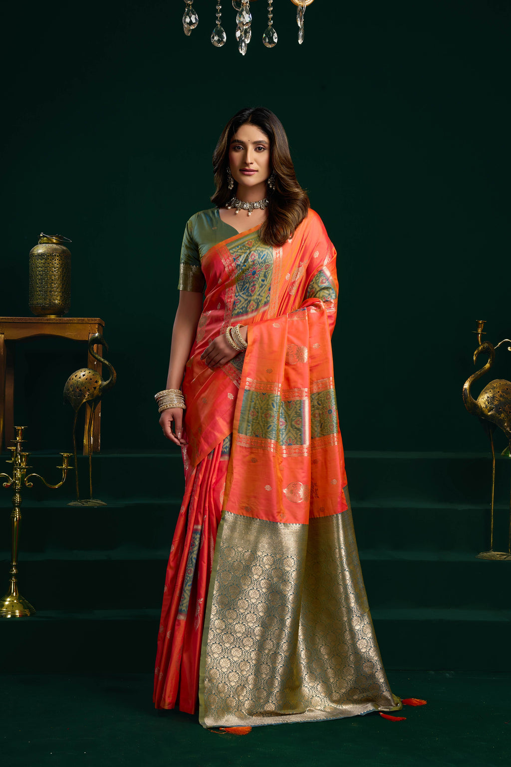 Orange Soft Silk Saree with Fancy Pumpum & Zari Weave