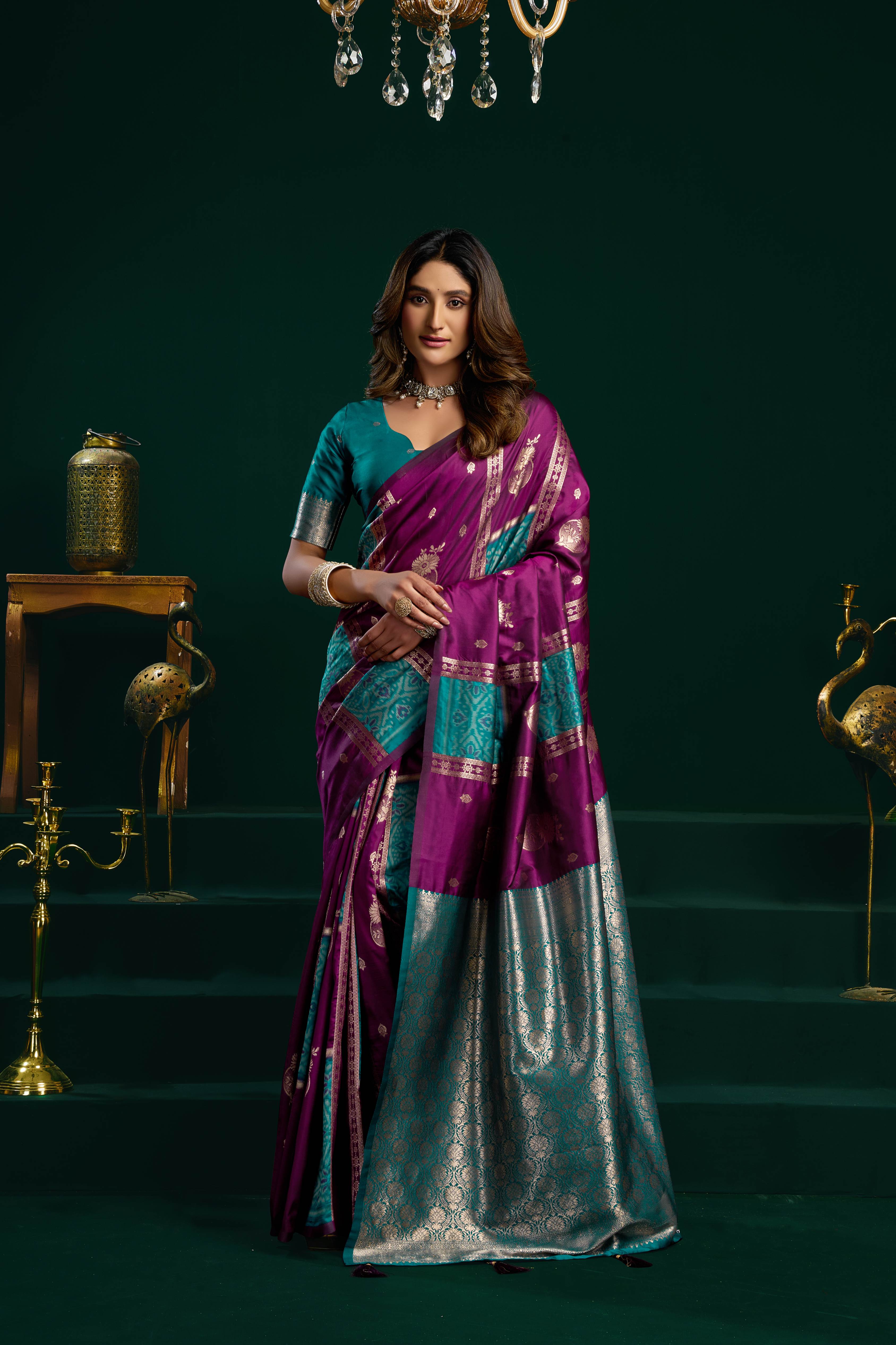 Wine soft silk saree with zari woven patterns and fancy pumpum border
