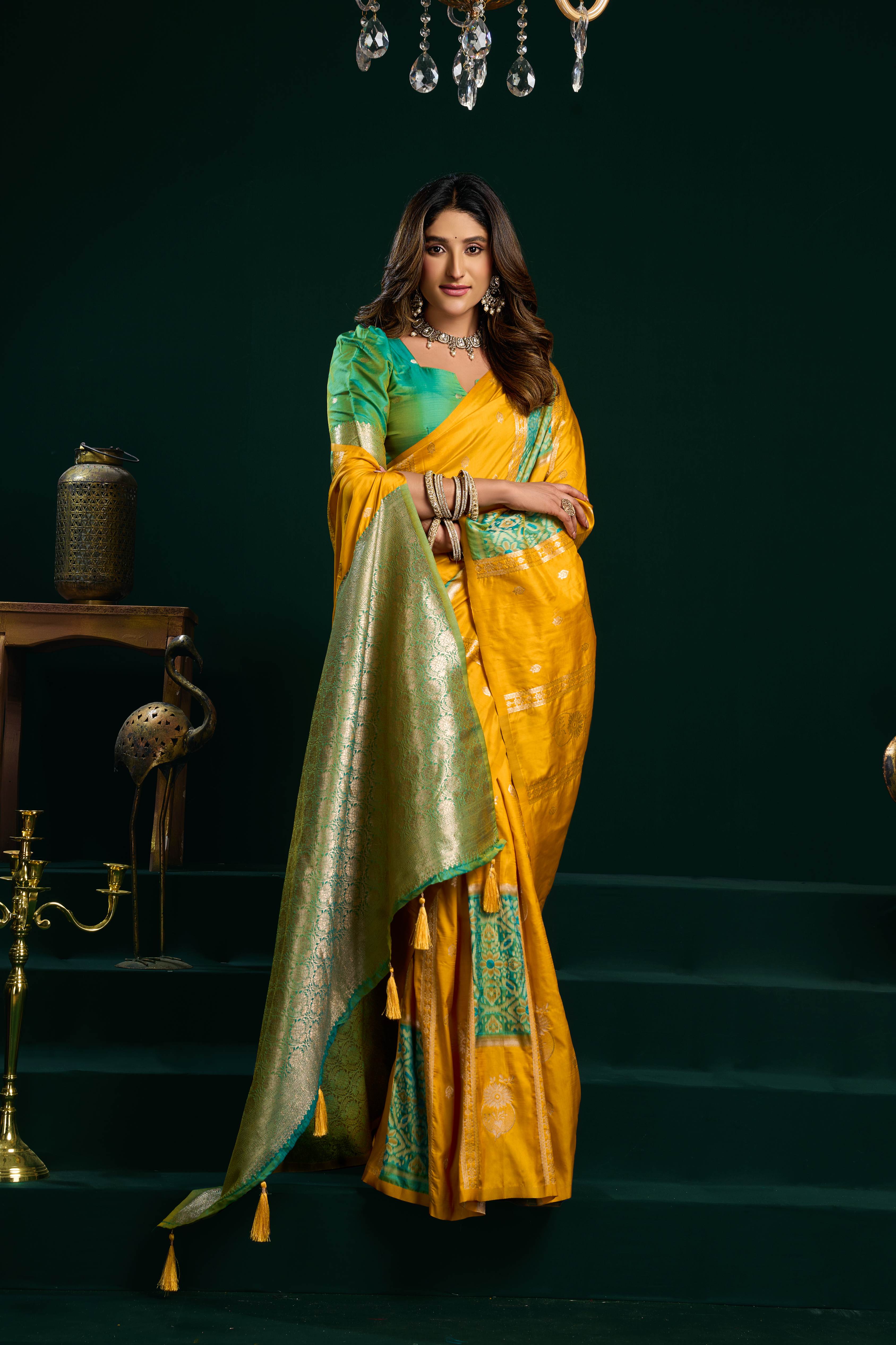 Yellow Soft Silk Zari Woven Saree with Pumpum Detail
