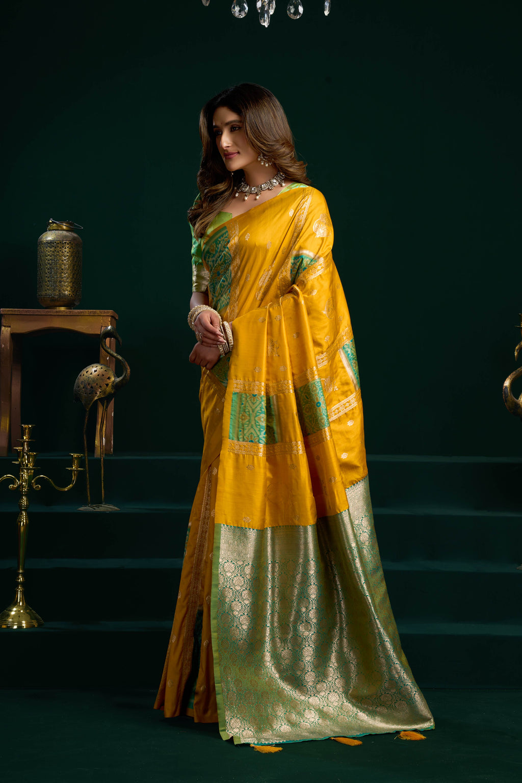 Yellow Soft Silk Zari Woven Saree with Pumpum Detail