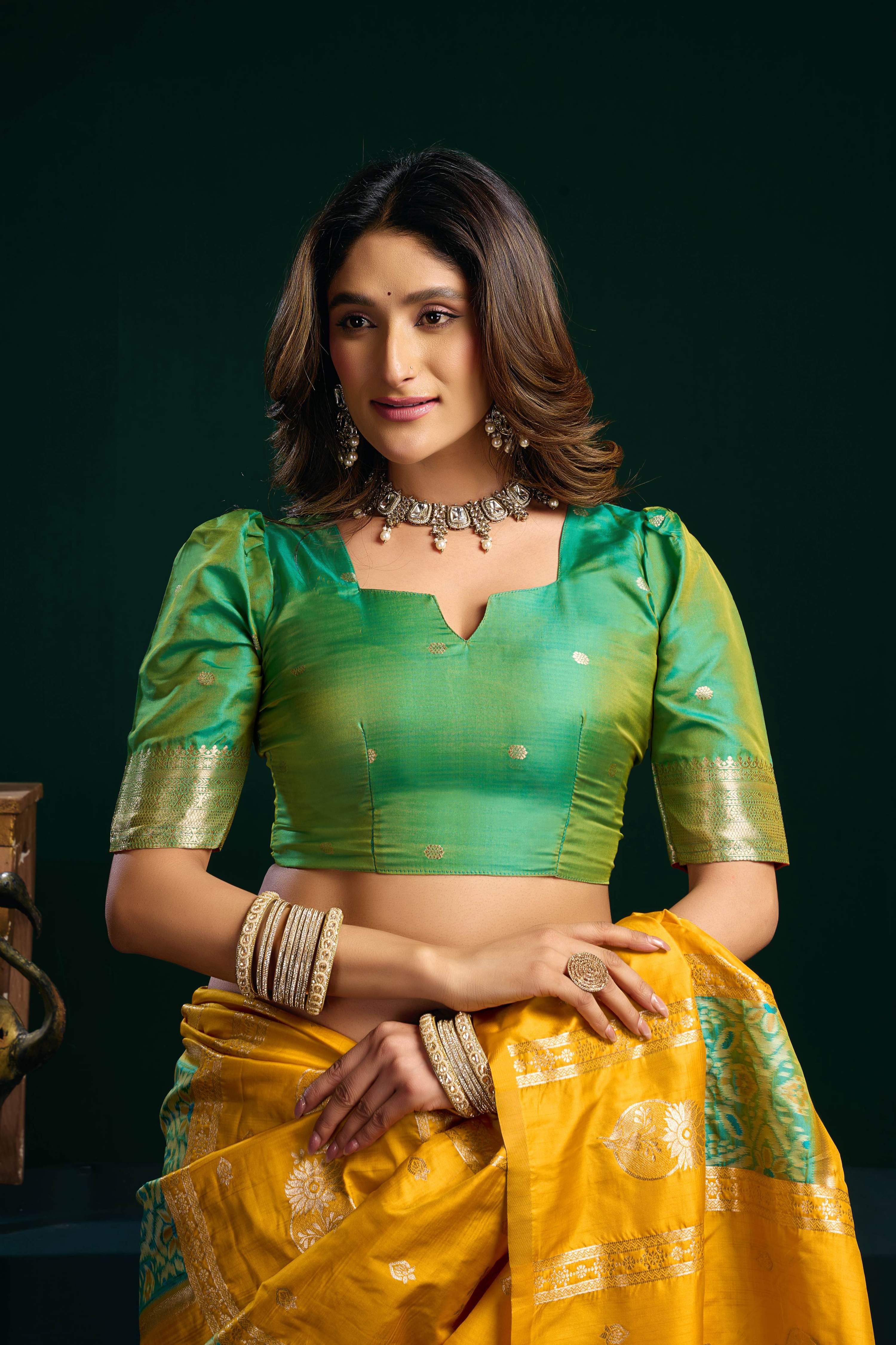Yellow Soft Silk Zari Woven Saree with Pumpum Detail