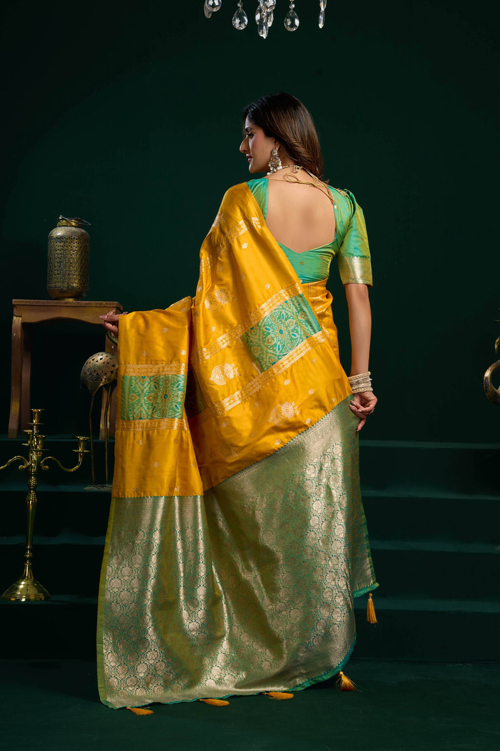Yellow Soft Silk Zari Woven Saree with Pumpum Detail