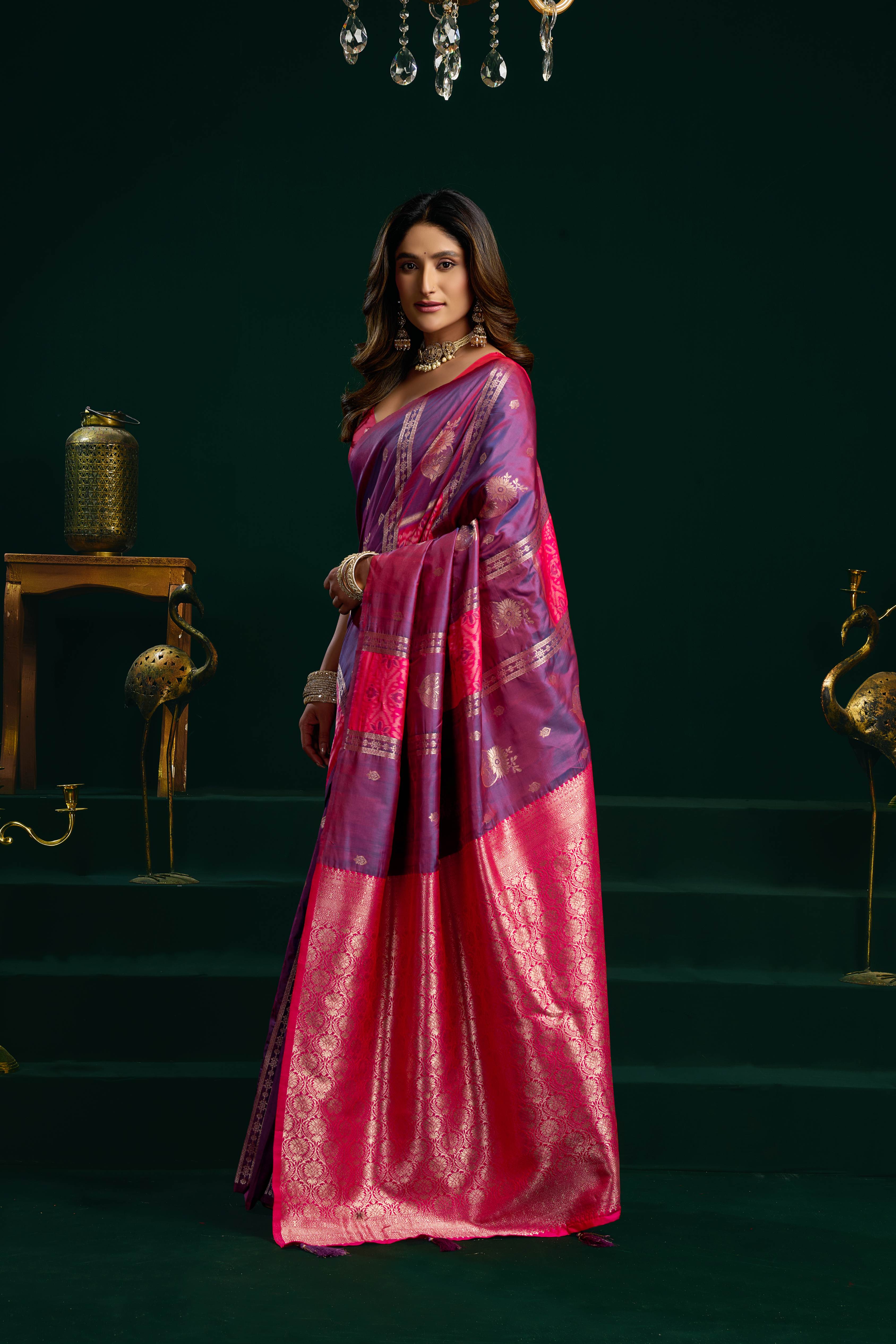 Purple Soft Silk Saree with Fancy Pumpum and Zari Woven Border