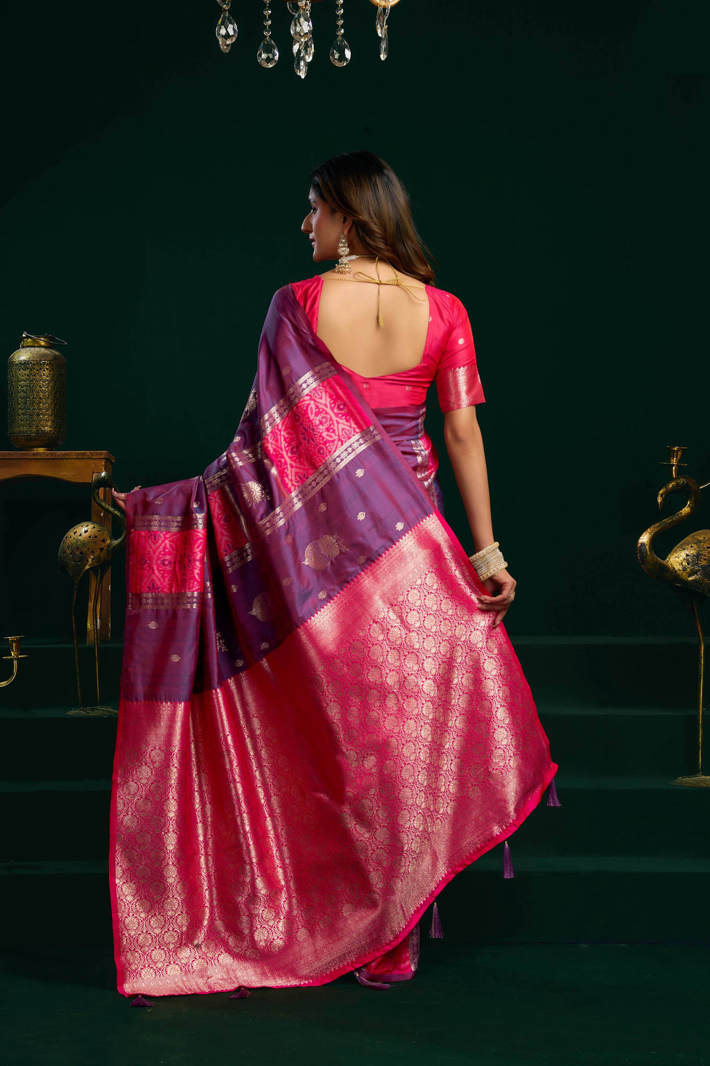Purple Soft Silk Saree with Fancy Pumpum and Zari Woven Border