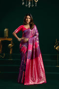 Purple soft silk saree with fancy pumpum accents and zari woven border with blouse