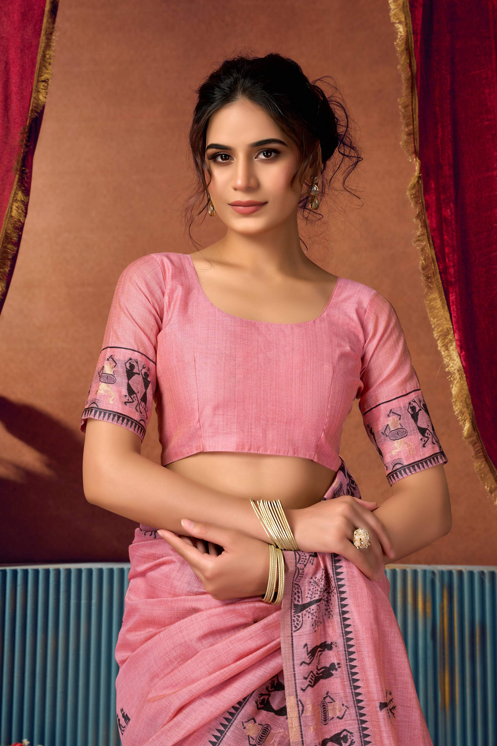 Pink Modal Saree with Traditional Zari Woven Work