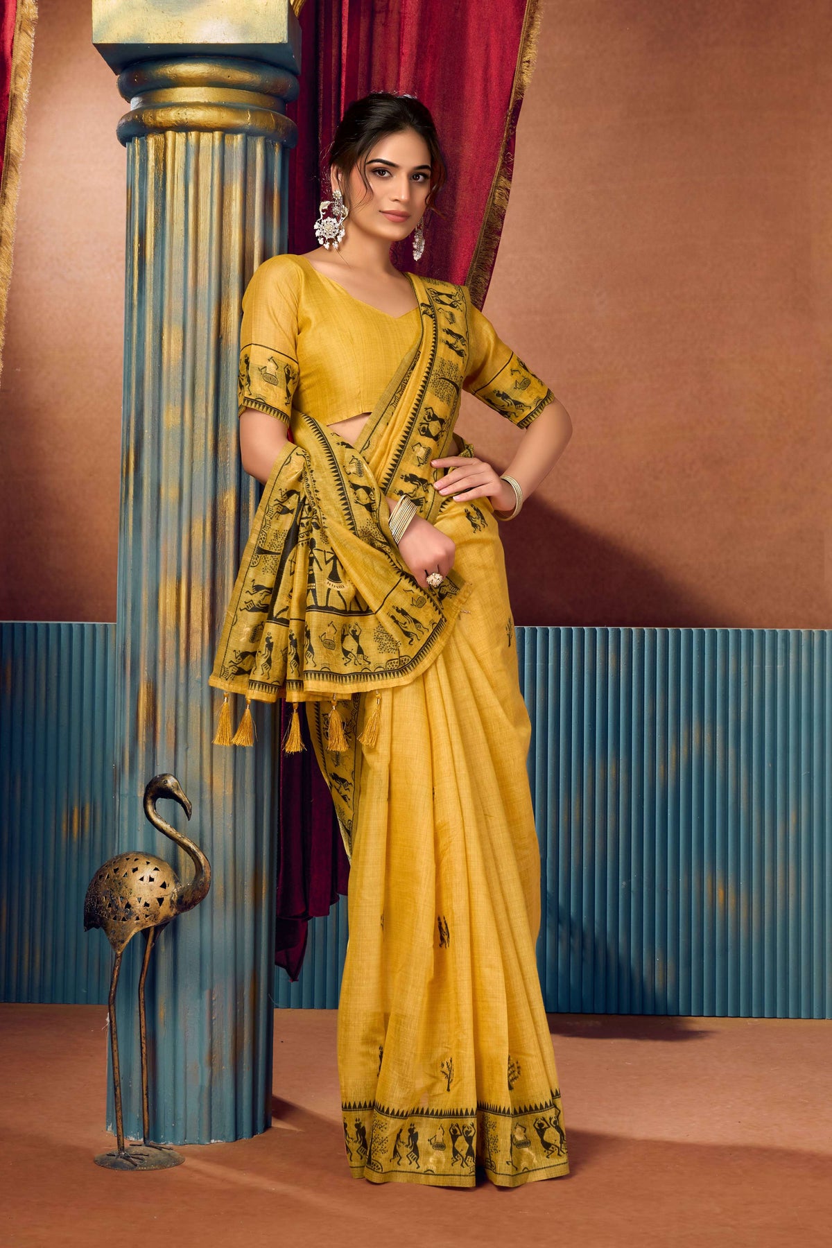 Yellow Modal Saree with Elegant Zari Woven Border