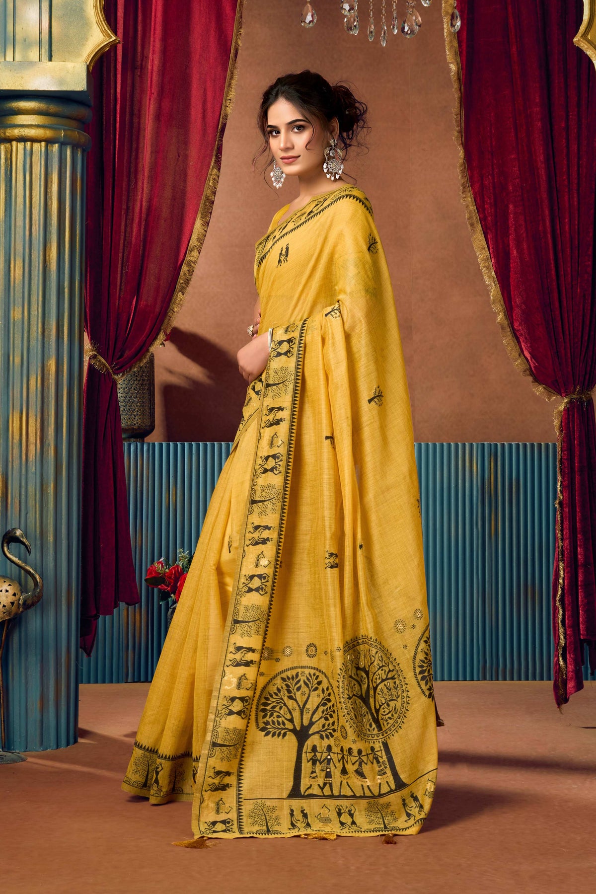 Yellow Modal Saree with Elegant Zari Woven Border