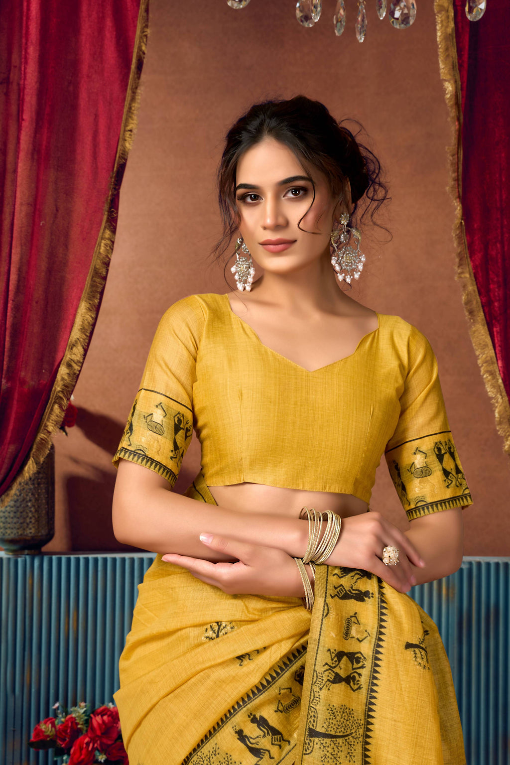 Yellow Modal Saree with Elegant Zari Woven Border