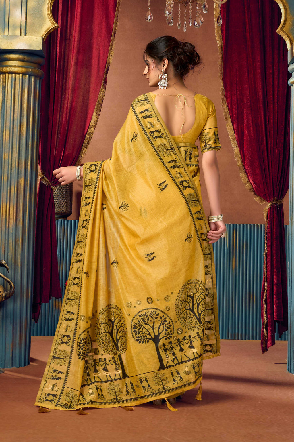 Yellow Modal Saree with Elegant Zari Woven Border