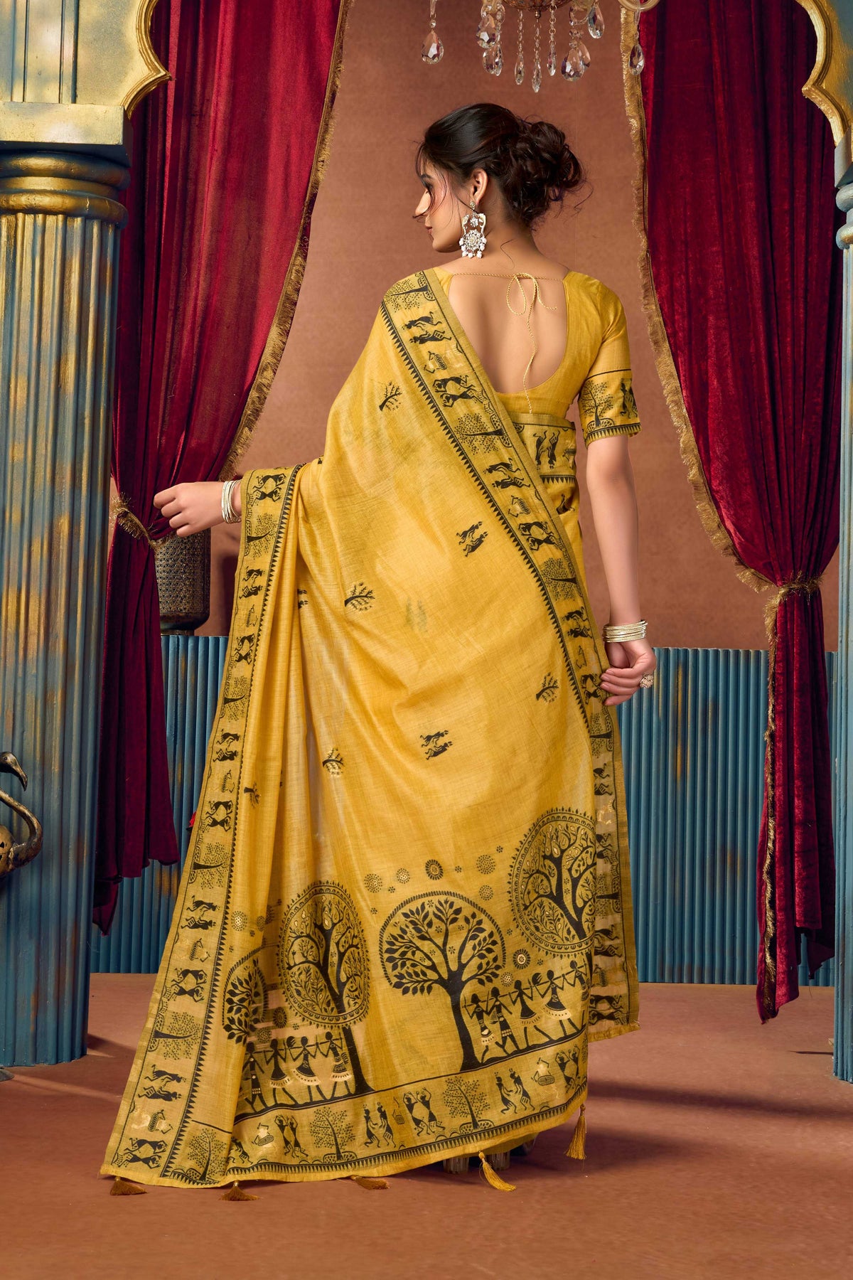 Yellow Modal Saree with Elegant Zari Woven Border