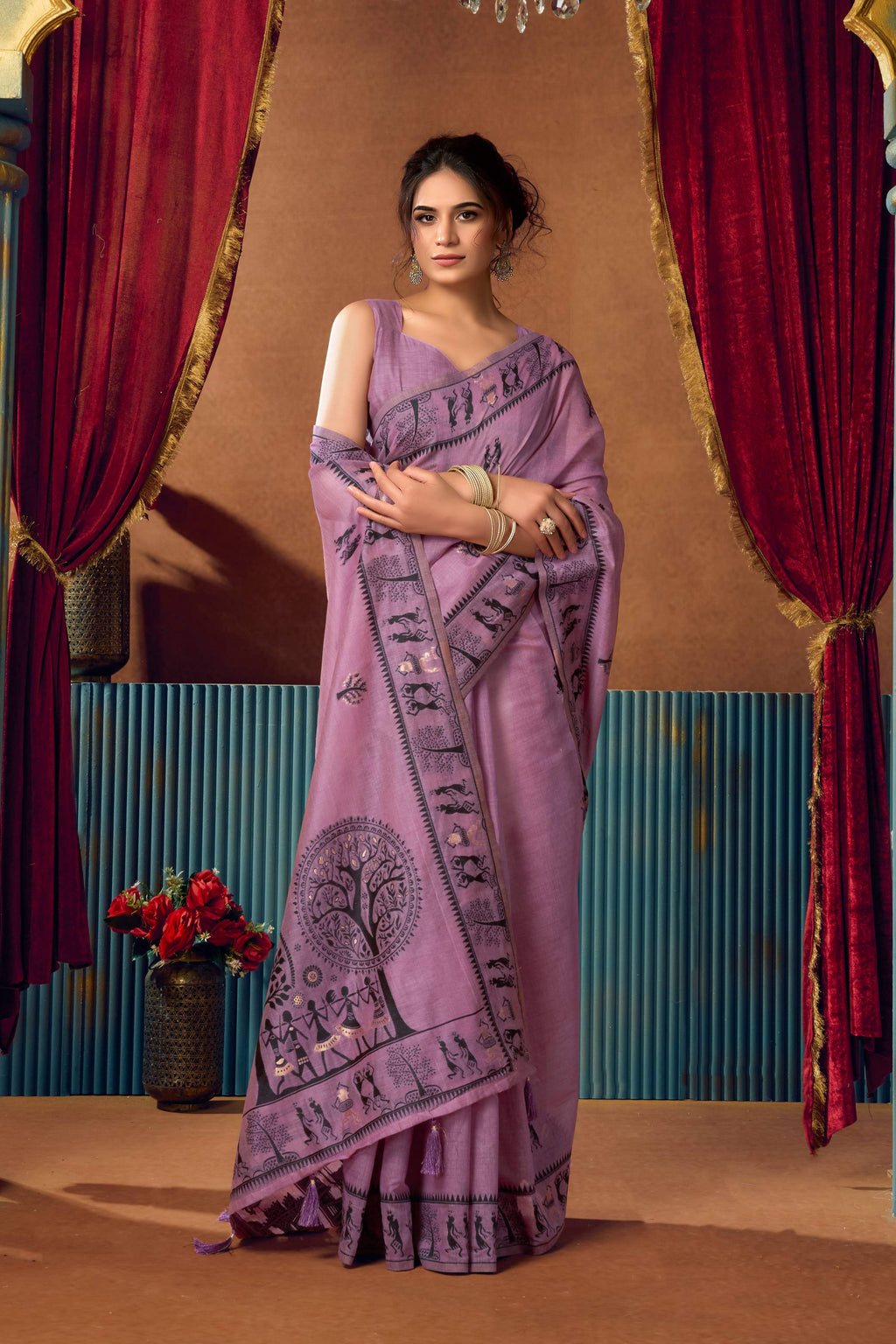 Lavender Modal Silk Saree with Zari Woven Pattern & Blouse