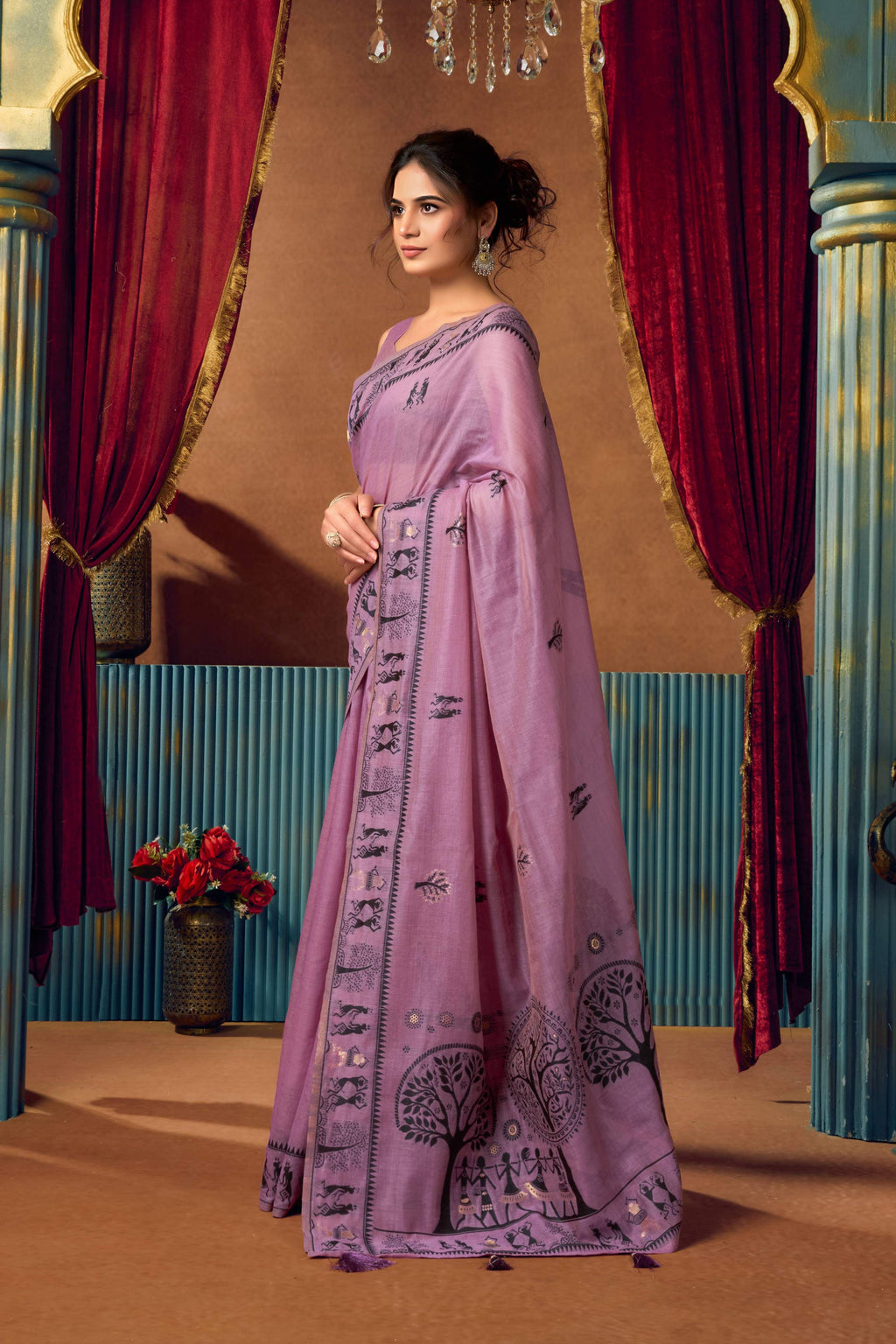 Lavender Modal Silk Saree with Zari Woven Pattern & Blouse