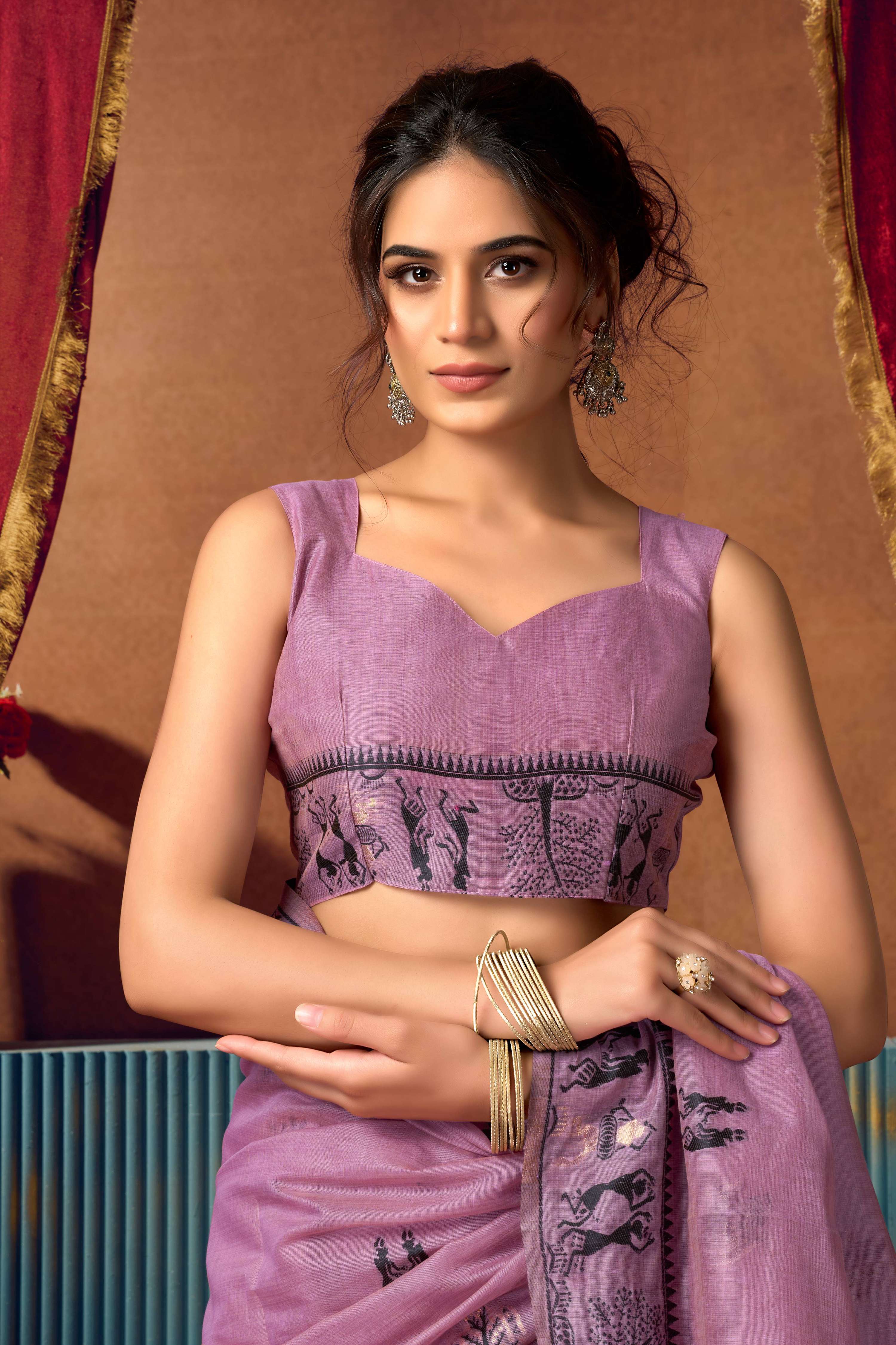 Lavender Modal Silk Saree with Zari Woven Pattern & Blouse