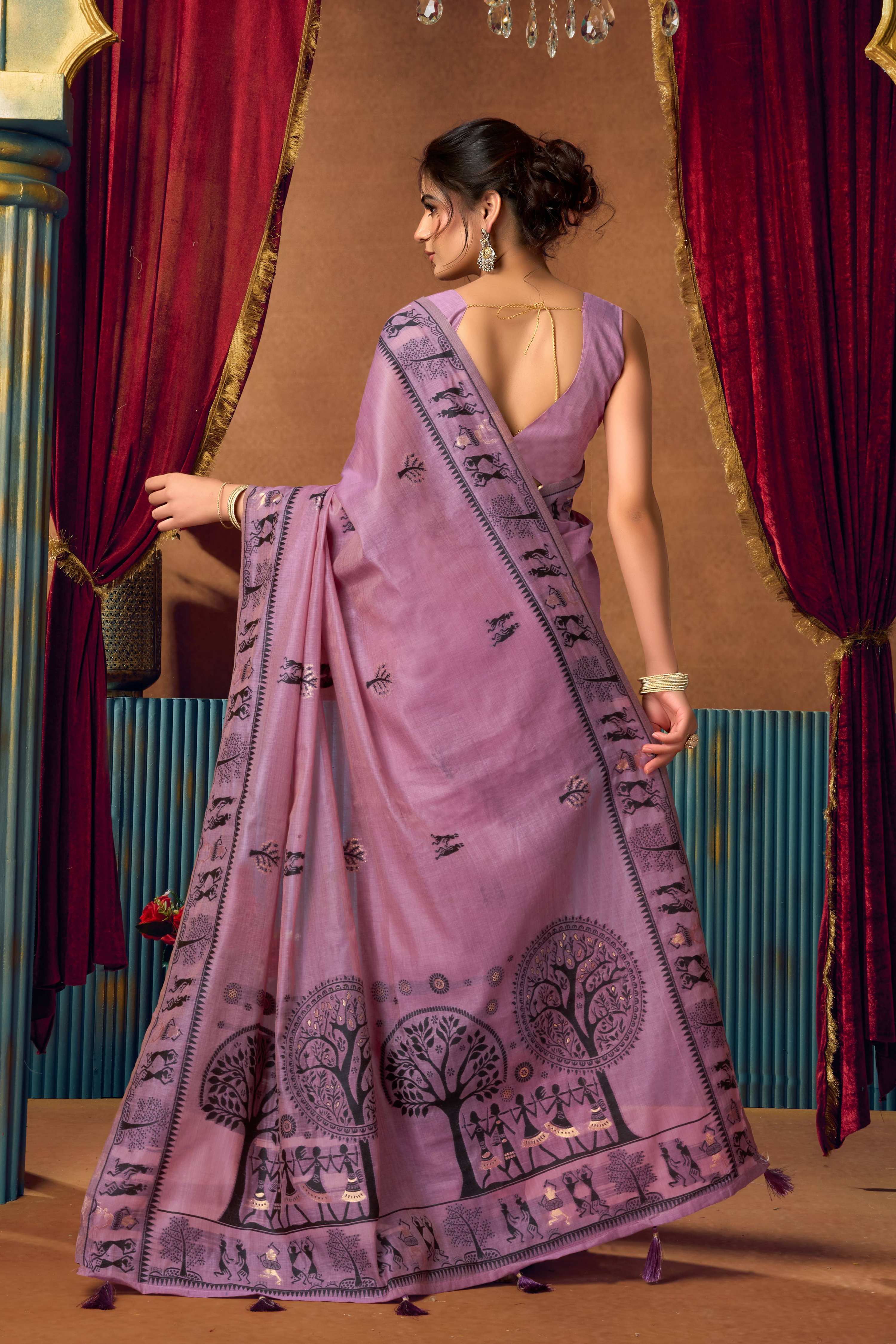 Lavender Modal Silk Saree with Zari Woven Pattern & Blouse
