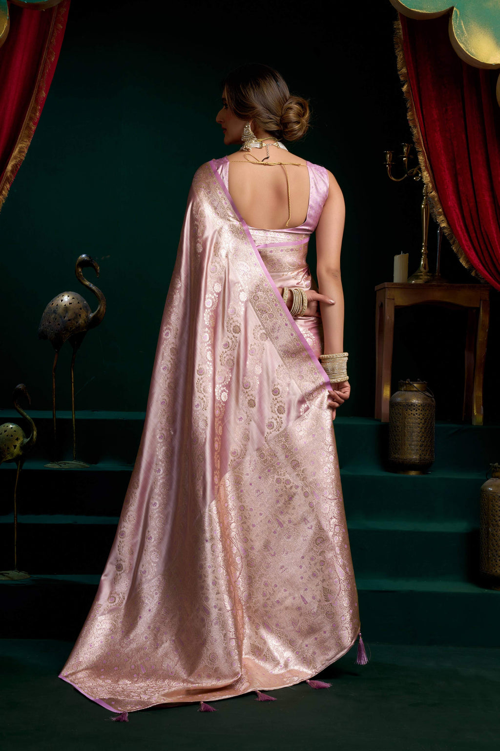 Women's Purple Satin Silk Saree with Zari Woven Pumpum Detail