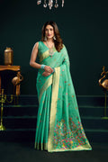 Sea Green Muga Cotton Meena Zari Woven Saree with Blouse