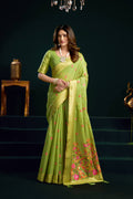 Green Muga Cotton saree featuring Meena Zari weaving and a matching blouse piece