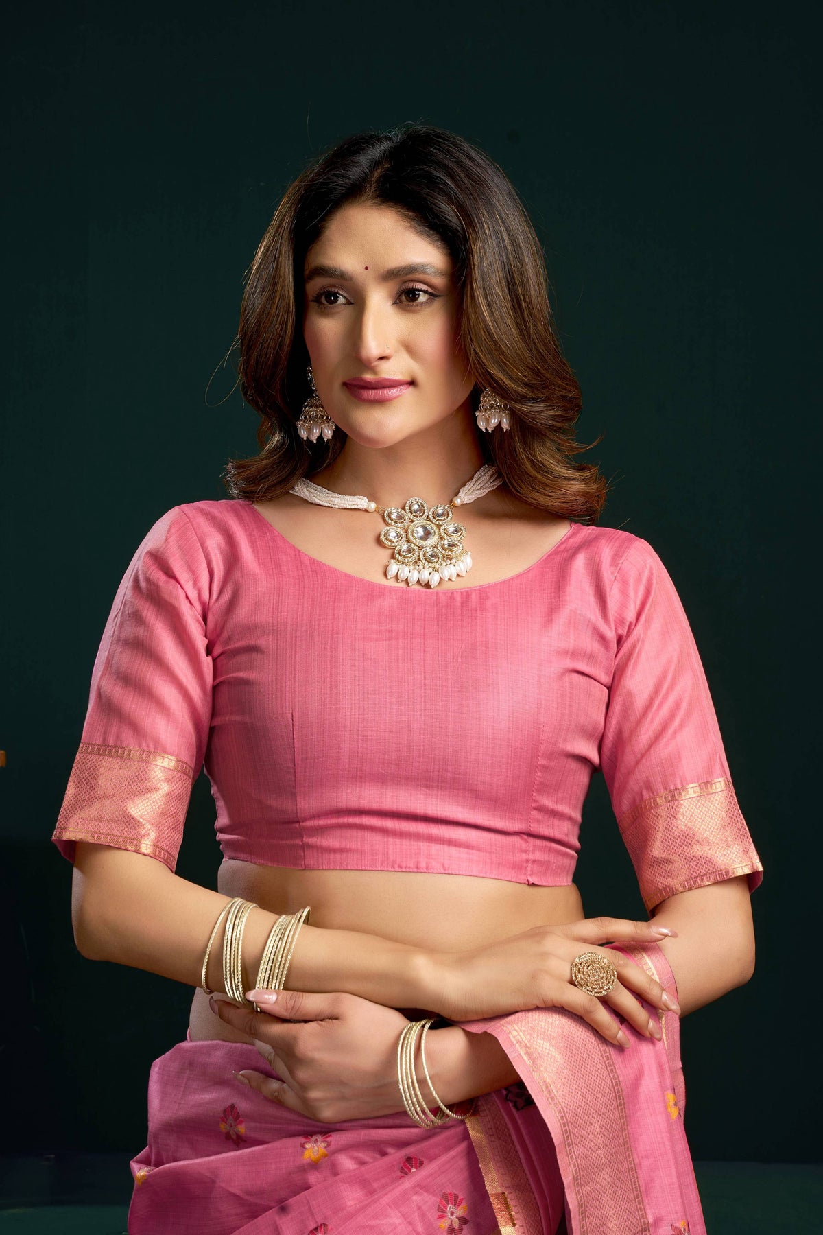Pink Muga Cotton Meena Zari Woven Saree with Matching Blouse