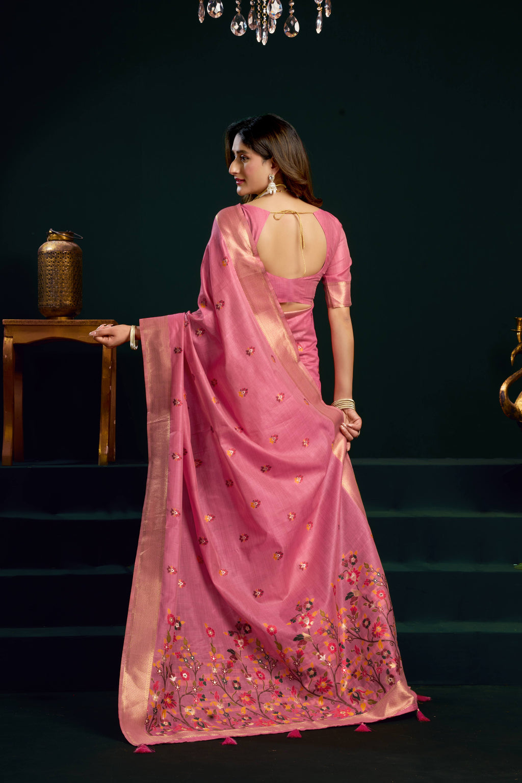 Pink Muga Cotton Meena Zari Woven Saree with Matching Blouse