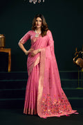 Pink Muga Cotton saree with Meena Zari woven details