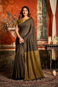 Coffee colored cotton saree with contrast pallu and fancy tassels