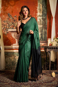 Bottle Green cotton saree with contrast pallu and decorative tassels